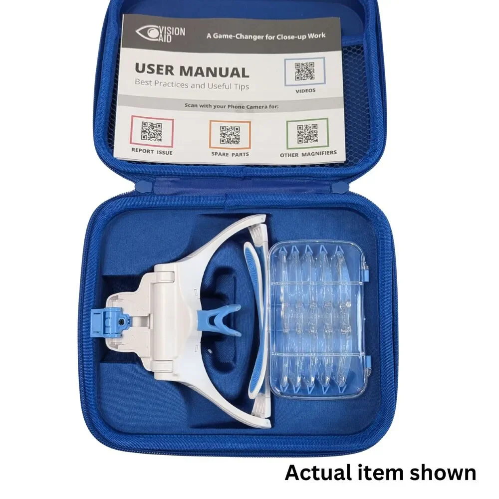 🔍 Vision Aid Magnifier Headset Battery Powered 5 Lenses Blue Case Crafting